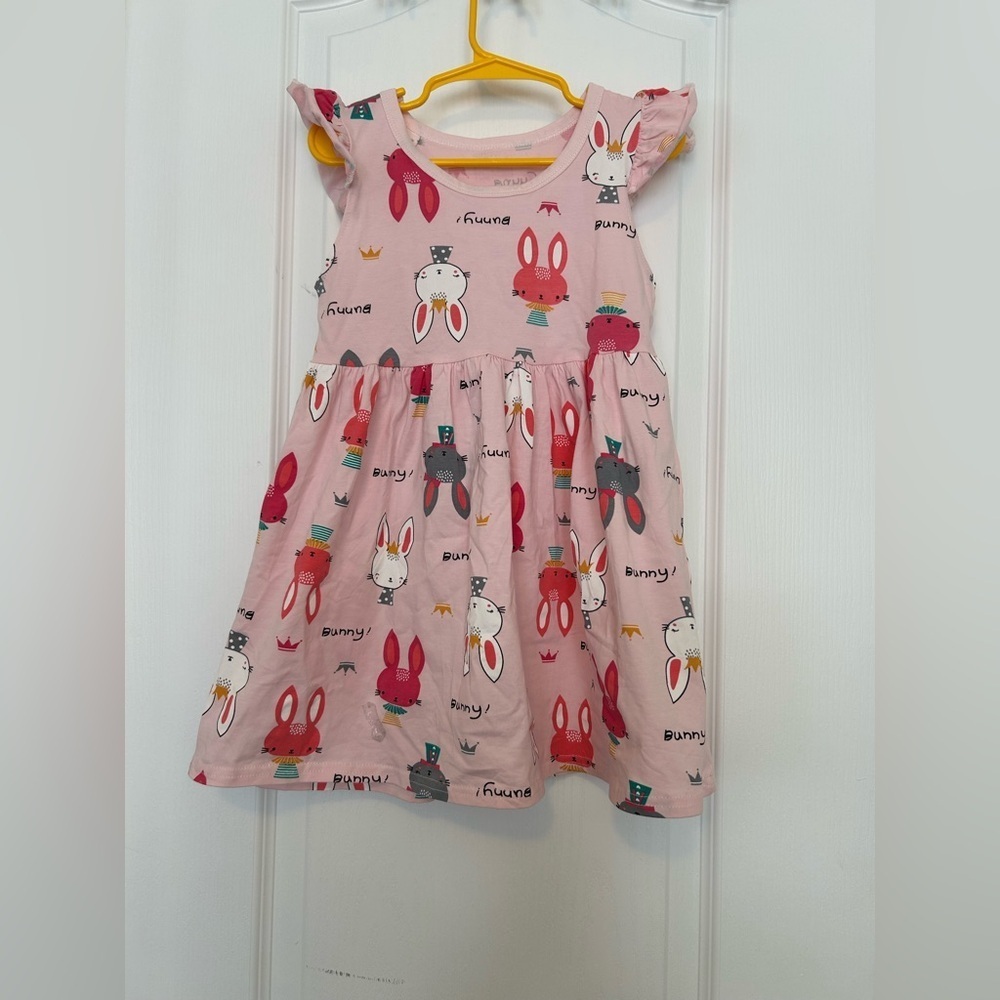 Adorable Pink Bunny Print Kids Dress